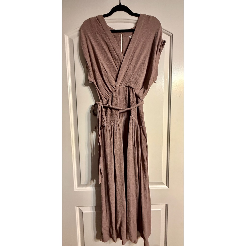 Current Air Maxi Dress S Mauve Linen Blend Smocked Boho Cottagecore Romantic